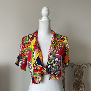 Zara Cropped multi-colored tie-front top